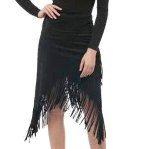 Elan S M faux suede Black western fringe skirt side Zipper Asymmetrical